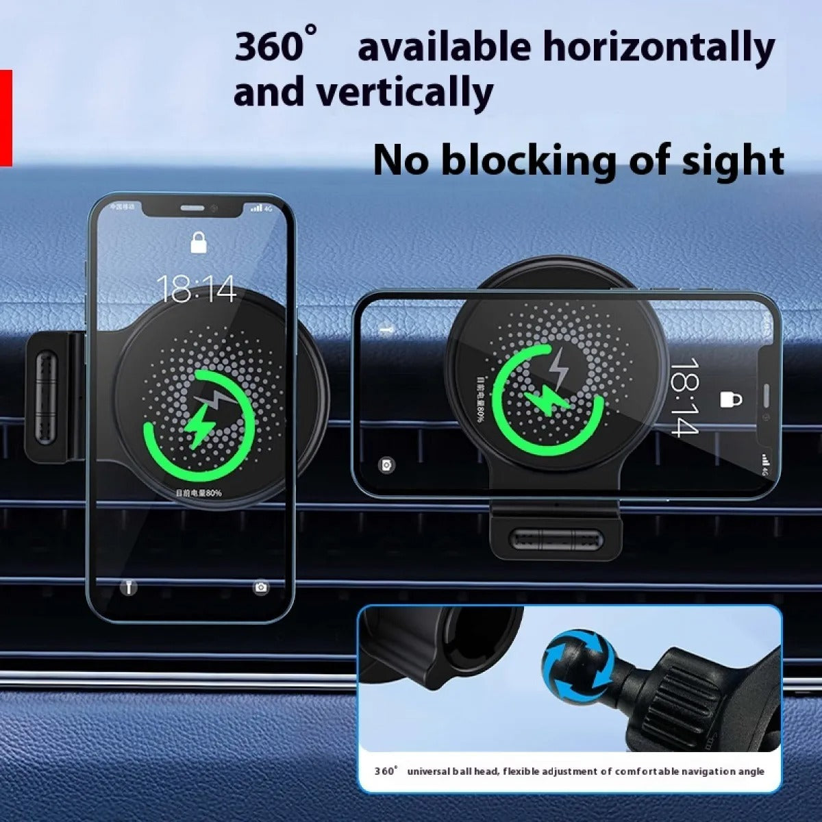 Soporte Magnético con Cargador Inalámbrico 15W para Auto | Compatible MagSafe | Rotación 360°