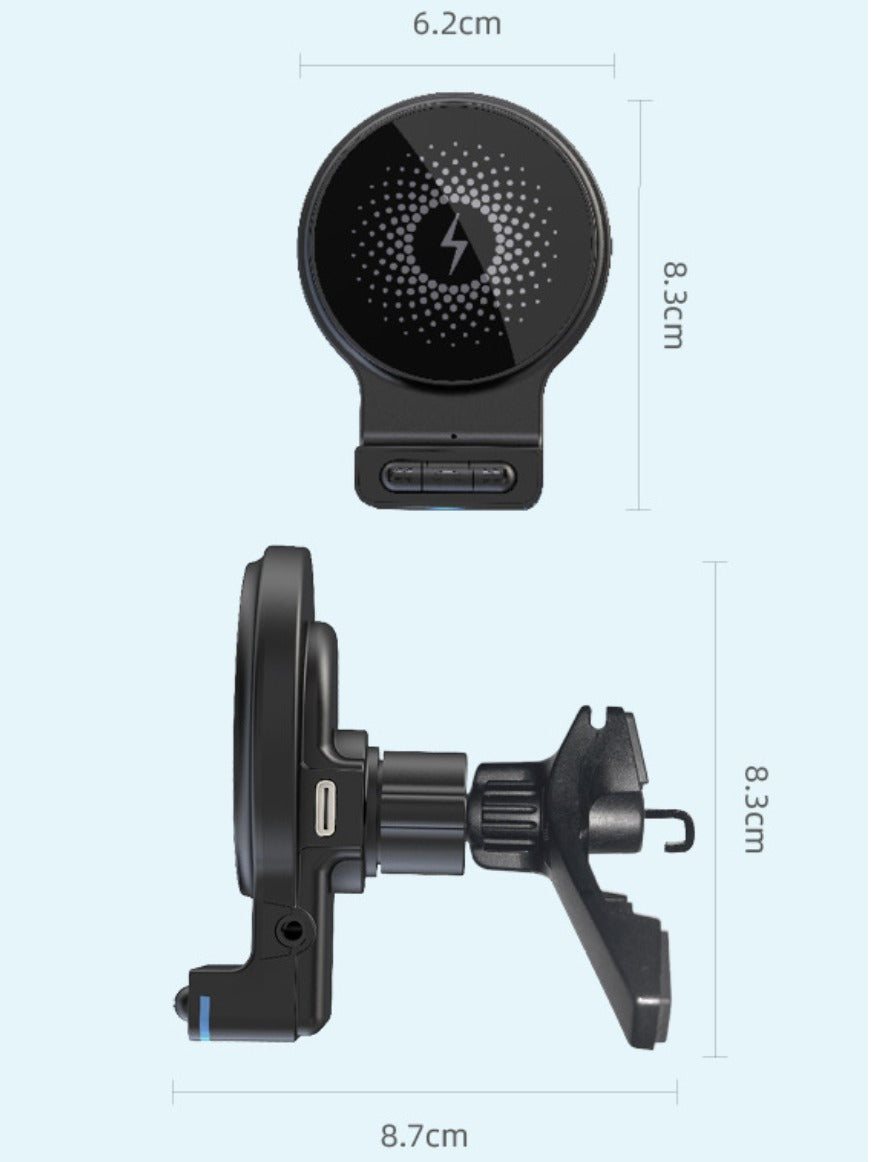 Soporte Magnético con Cargador Inalámbrico 15W para Auto | Compatible MagSafe | Rotación 360°
