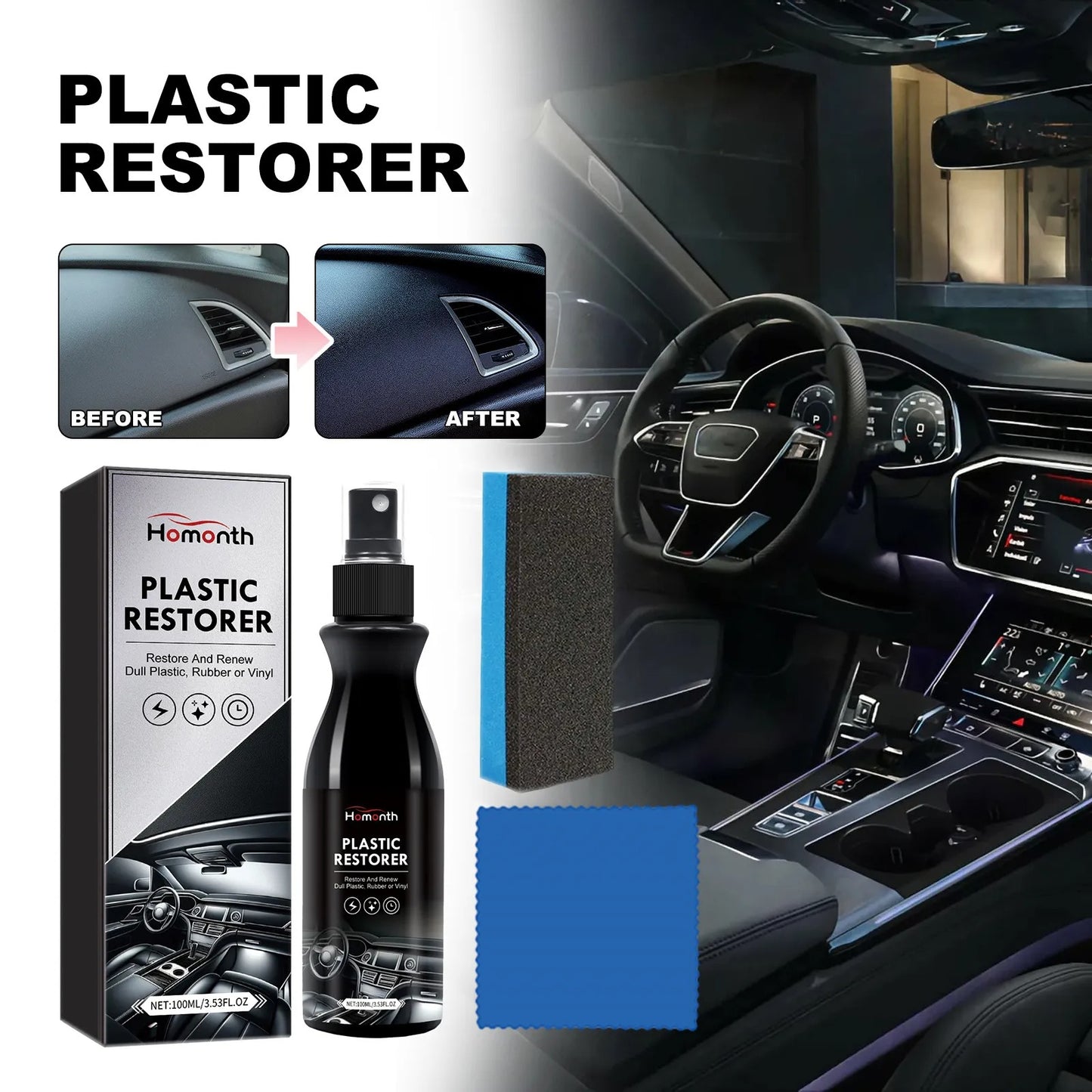 Renovador de Plásticos para Auto 100 ml | Restaura y Protege Tablero e Interior