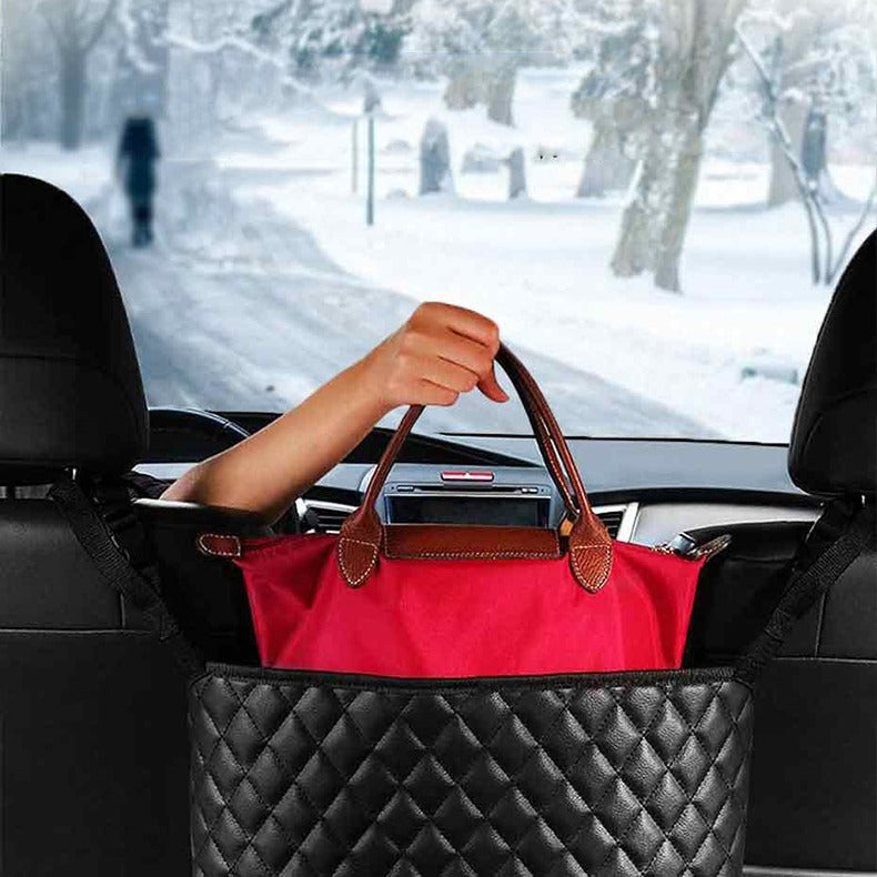 Organizador Colgante para Auto | Porta Cartera y Red entre Asientos Premium