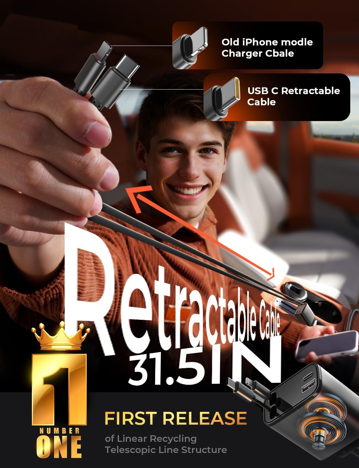 Cargador Retráctil 4 en 1 para Auto | Carga Rápida 120W