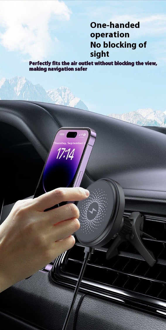 Soporte Magnético con Cargador Inalámbrico 15W para Auto | Compatible MagSafe | Rotación 360°